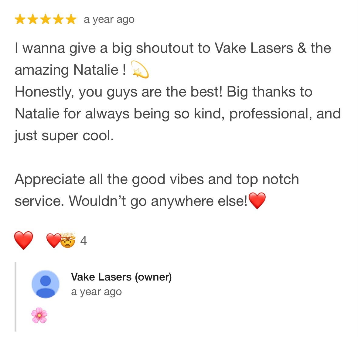 Google review 2 for Vake Lasers laser hair removal studio