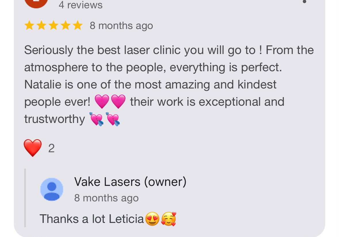 Google review 5 for Vake Lasers laser hair removal studio