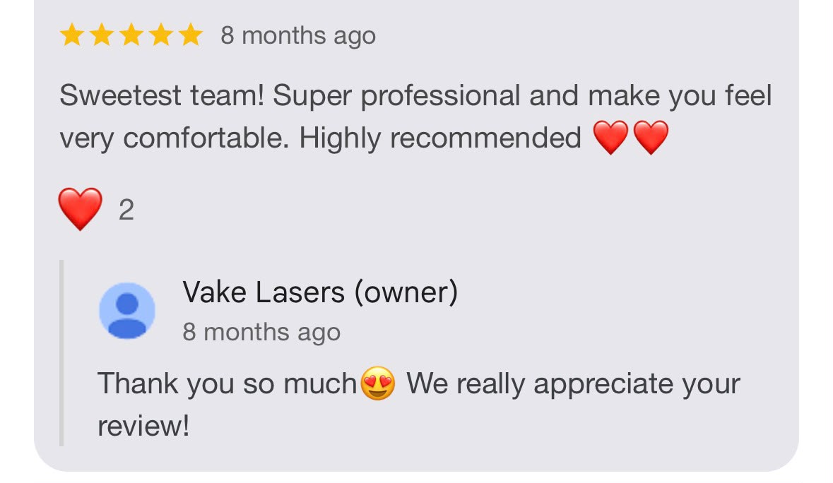 Google review 1 for Vake Lasers laser hair removal studio