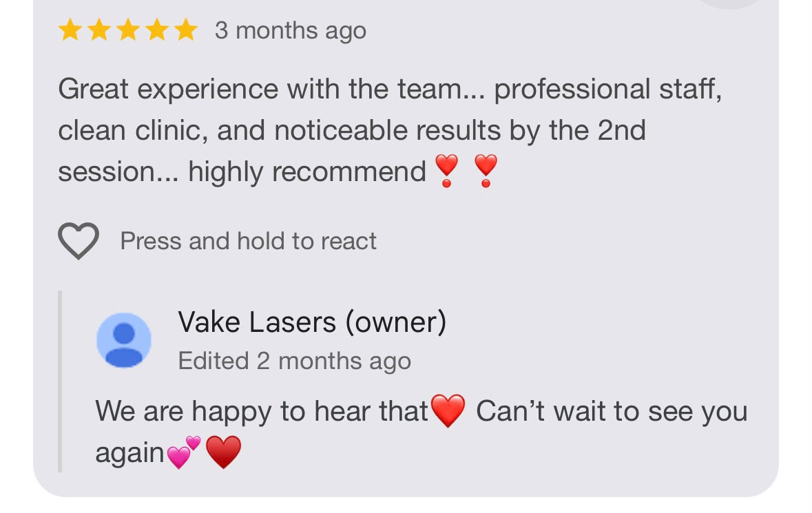 Google review 4 for Vake Lasers laser hair removal studio